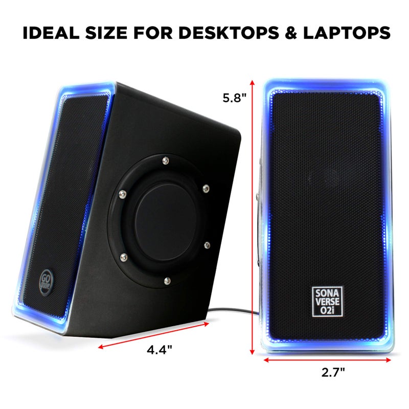 GOgroove Gaming Computer Speakers with Blue LED Light - SonaVERSE O2i Speakers for Desktop, Laptop, PC - USB Speaker 2.0 with AUX Input, in-Line Volume Control, Bass Stereo Sound, 14W (Black) - Image 5